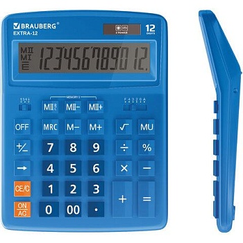 Калькулятор настольный BRAUBERG EXTRA-12-BU (206x155 мм), 12 разрядов, двойное питание, СИНИЙ, 250482