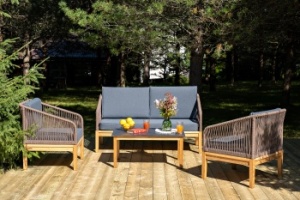 "Канны" лаунж-зона 4-местная из роупа со столиком "Канны" (серый гранит), основание дуб, роуп коричневыйцвет коричневый