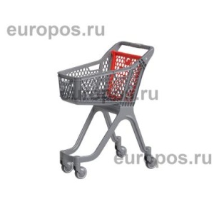 Пластиковая покупательская тележка VIBE, 60 литров, серая, задняя стенка красная