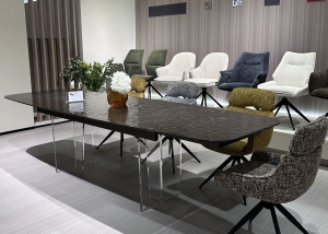 Стол ЛАУРИТЦ (LAURITS) 200 см - 300 см БРОНЗА (GOLDEN), стекло BUBBLE  / Прозрачный каркас ®DISAUR