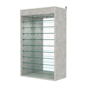 Витрина настенная с регулировочными полками №2-8ГГ-РЕГ с зеркалом и с подсветкой, Метрополитан Грей