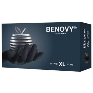 Перчатки нитриловые смотровые 50 пар (100шт) р.XL (оч. большой) черные BENOVY MultiColor,ЧЗ,К,шк1929