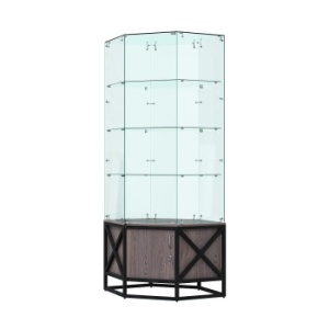 Витрина стеклянная "ЛОФТ СТИЛЬ" угловая №18 шестигранная (с дверкой, задние стенки - стекло), Ясень Анкор темный - U31105