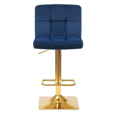 Барный стул Арканес, золотая база, велюр синий