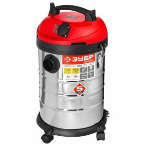 Пылесос хозяйственный ЗУБР ПУ-30-1400, 1400 Вт, сухая/влажная уборка, сила всасывания 300Вт, бак 30л, ПУ-30-1400 М3