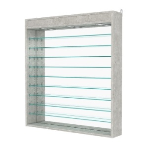 Витрина настенная с регулировочными полками №4-8Г-РЕГ с зеркалом и с подсветкой, Метрополитан Грей