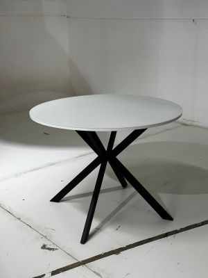 Стол ВЕГА D100 Белый, стекло/ черный каркас
