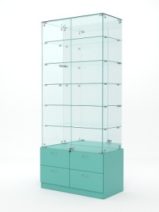 Витрина стеклянная "ХРУСТАЛЬ" №507 (с дверками, задняя стенка - зеркало), Тиффани Аква