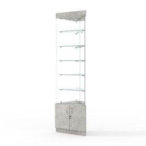 Витрина стеклянная "ИСТРА" угловая №603-У трехгранная (без дверок, бока - зеркало), Метрополитан Грей