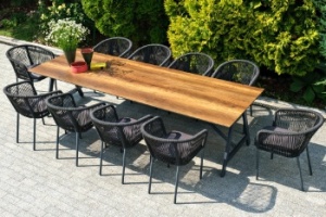 "Куба" обеденная группа на 10 персон, стол HPL "дуб", круглый роупцвет Темно-серый