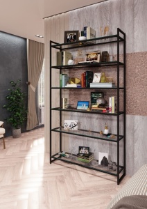 Стеллаж лофт ПС-2012Ч со стеклянными полками