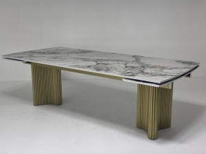 Стол АДАЖИО-2 240 (320) см цвет АРКТИКА (ARCTIC OCEAN), керамика / Золотой каркас