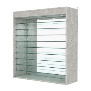 Витрина настенная с регулировочными полками №4-8ГГ-РЕГ с зеркалом и с подсветкой, Метрополитан Грей