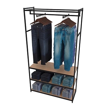 Стеллаж для одежды в стиле Лофт A22120-10-ЧДС (220х120х45)
