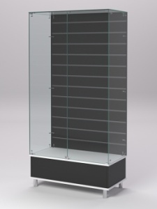 Витрина стеклянная "ПРИМАВЕРА ПОДИУМ МОДЕРН" №9-ЭП (с дверками, задняя стенка - экономпанель), Черный и Белый