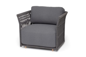 "Лугано" кресло плетеное из роупа, каркас алюминий темно-серый (RAL7024) муар, роуп темно-серый круглый, ткань темно-серая YB25-0027цвет Темно-серый