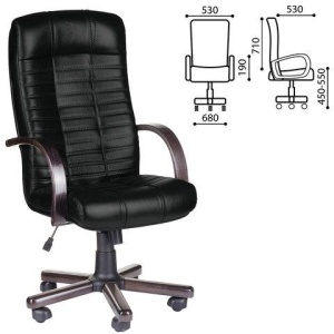 Кресло офисное "Атлант-экстра", кожа, дерево (орех D-08), монолитный каркас, черное К-01