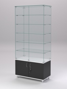 Витрина стеклянная "ПРИМА МОДЕРН" №505 (с дверками, задняя стенка - стекло), Черный и Белый
