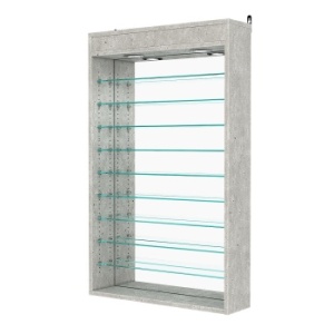 Витрина настенная с регулировочными полками №2-8Г-РЕГ с зеркалом и с подсветкой, Метрополитан Грей