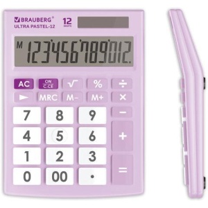 Калькулятор настольный BRAUBERG ULTRA PASTEL-12-PR (192x143 мм), 12 разрядов, двойное питание, СИРЕНЕВЫЙ, 250505