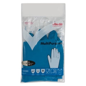Перчатки МНОГОРАЗОВЫЕ резиновые VILEDA многоцелевые, х/б напыление, ПРОЧНЫЕ, размер 9,5-10, XL (очень большой), синие, вес 72 г, 174357