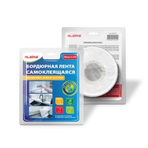 Клейкая лента бордюрная для ванны и кухни 38 мм х 3,35 м, белая, акриловая основа, LAIMA, 608772