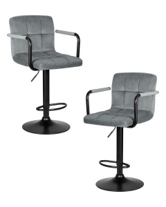 Набор 2 шт Стул барный DOBRIN KRUGER ARM BLACK, серый велюр (MJ9-75)