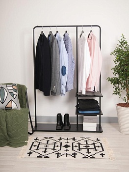 Вешалка напольная Отрада с тремя  полками для одежды и обуви из ЛДСП, 1000х330х1500Н, черная/черная