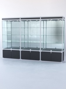 Витрина "ПРЯМОУГОЛЬНАЯ" №1-3м-500-3 (задняя стенка - зеркало), Черный