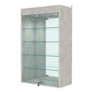 Витрина настенная с регулировочными полками №2-4АГ-РЕГ с зеркалом и с подсветкой, Метрополитан Грей