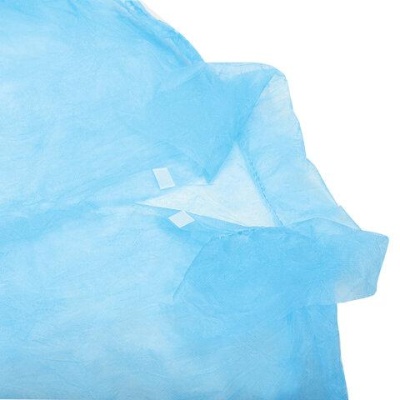 Халат одноразовый голубой на липучке КОМПЛЕКТ 10 шт, XL, 110 см резинка, 20 г/м2, СНА