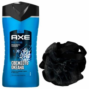 Промонабор: Гель для душа и шампунь 250мл 2 в 1 AXE "COOL OCEAN" + мочалка для тела,