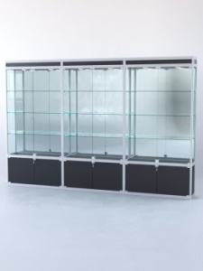 Витрина "ПРЯМОУГОЛЬНАЯ" №1-3м-300-3 (задняя стенка - зеркало), Черный