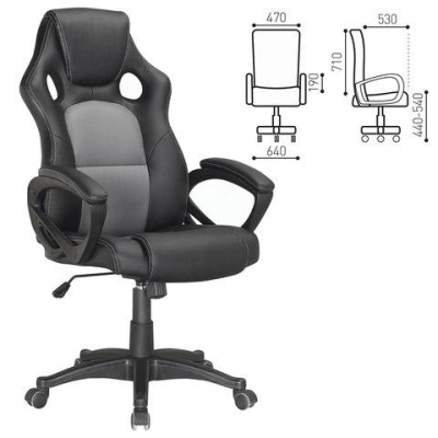 Кресло офисное BRABIX "Rider Plus EX-544", комфорт, экокожа, черное/серое, 531582