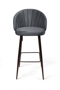 Стул барный Монблан, бархат светло-серый 26 / черный конус