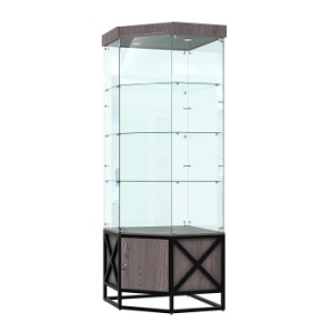 Витрина стеклянная "ЛОФТ СТИЛЬ" угловая №13 пятигранная (с дверкой, задние стенки - стекло), Ясень Анкор темный - U31105