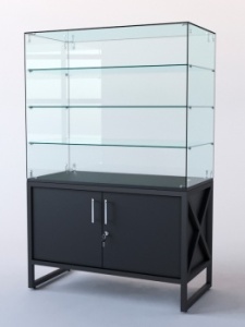 Витрина стеклянная "ЛОФТ СТИЛЬ" островная №221 (без дверок, фасад-стекло), Черный