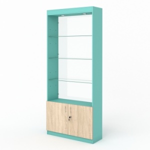 Витрина №300-2 (без дверок, задняя стенка - стекло), Тиффани Аква и Дуб Сонома