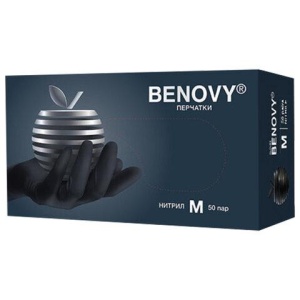 Перчатки нитриловые смотровые 50 пар (100шт) размер M (средний) черные BENOVY MultiColor,ЧЗ,К,шк1905