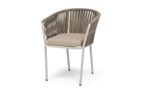 "Бордо" стул плетеный из роупа, каркас алюминий светло-серый (RAL7035) шагрень, роуп серо-коричневый 23мм, ткань Neo ashцвет серо-коричневый