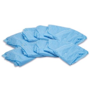 Халат одноразовый голубой на кнопках КОМПЛЕКТ 10 шт, XXL 110 см резинка, 25 г/м2, СНА
