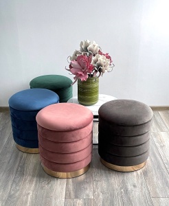 Пуф для гостиной ФРЕД синий #29, велюр / золотой каркас