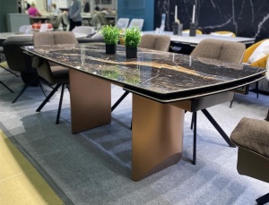 Стол ПУАНТО 200 цвет ЧЕРНАЯ ЛАВА (TITANIUM LAWA NERO), керамика / МЕДЬ каркас