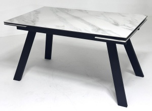 Стол МОРИС-2 140 БЕЛЫЙ МРАМОР активный , керамика / Черный каркас,