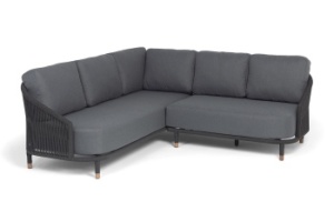 "Верона" диван модульный плетеный из роупа, каркас алюминий темно-серый (RAL7024) муар, роуп темно-серый круглый, ткань темно-серая 027цвет Темно-серый