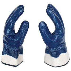 Перчатки хлопковые SCAFFA NBR4530, маслобензостойкие, облив нитрил, крага, размер 10 (XL), синие, 00-00012461