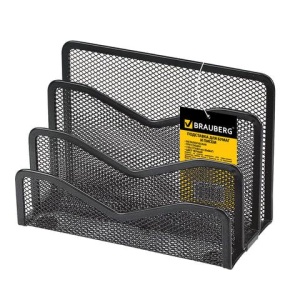 Подставка для бумаг и писем BRAUBERG "Germanium", металлическая, 3 секции, 122х173х83 мм, черная, 231946