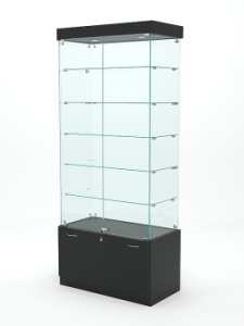 Витрина стеклянная "КРИСТАЛЛ" №501 (с дверками, задняя стенка - стекло), Черный