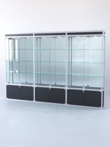 Витрина "ПРЯМОУГОЛЬНАЯ" №1-3м-200-3 (задняя стенка - зеркало), Черный