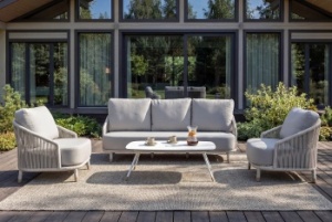 "Верона" лаунж-зона 5-местная плетеная из роупа (веревки), каркас алюминиевый белый, роуп бежевыйцвет Бежевый